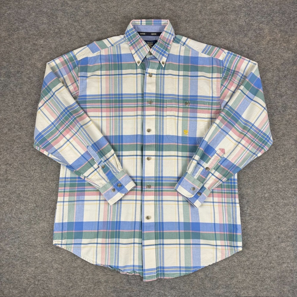 VTG Wrangler Twenty X Plaid Button Down Shirt Long Sleeve Oxford Mens Medium M